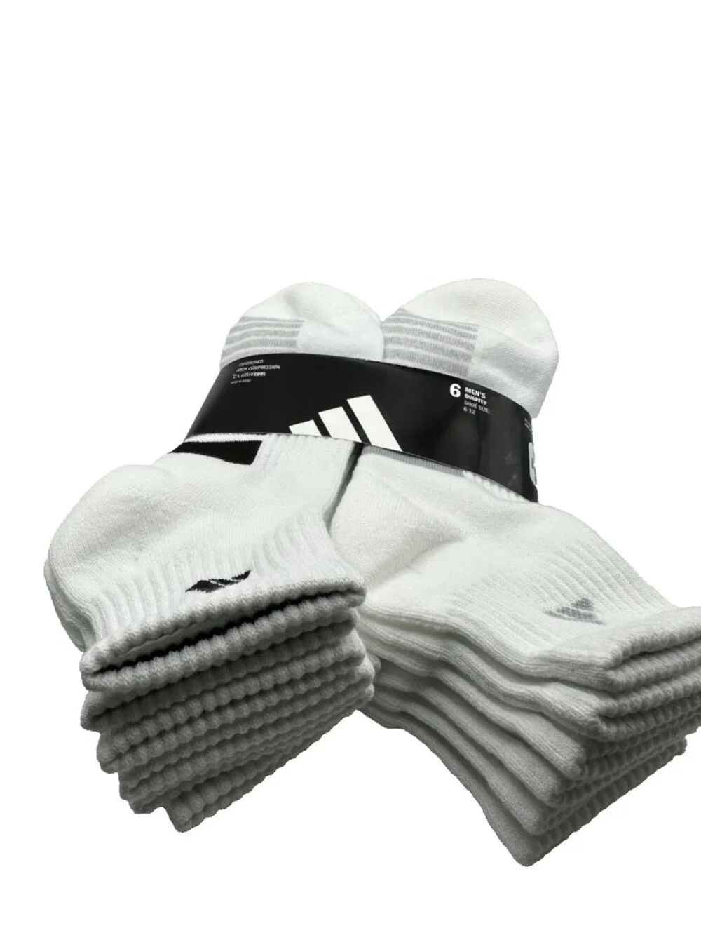 Adidas Men's Quarter Ankle Soft Dry White Socks 6 Pairs Shoe Size 6-12